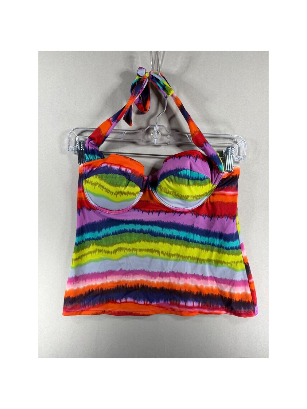 Victorias Secret Rainbow Ikat Stripe Underwire Halter Tankini Top Multi 34B